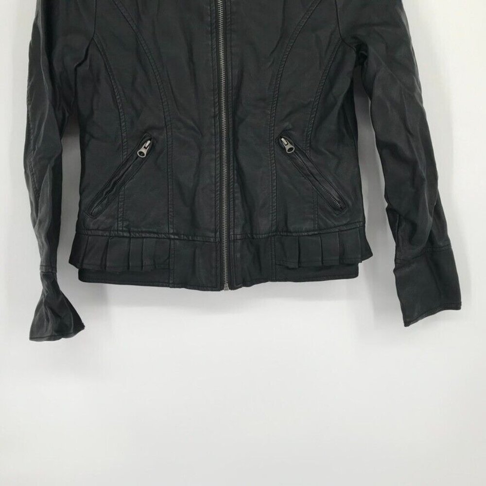 Sebby Girls size large (12-14) faux Jacket black lined ruffle pockets zip - Picture 5 of 9
